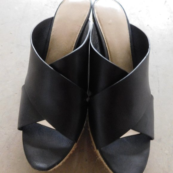 VIA SPIGA BLACK LEATHER ESPADRILLE HEEL SANDALS 9 - Picture 4 of 5